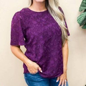 STACCATO Gracie Floral Lace Blouse Top Puff Sleeve Plum Size Small NWT